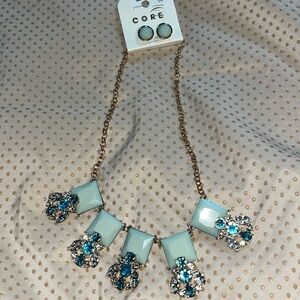 CORE aqua/green and clear accent stones Earrings and Necklace set, NWT